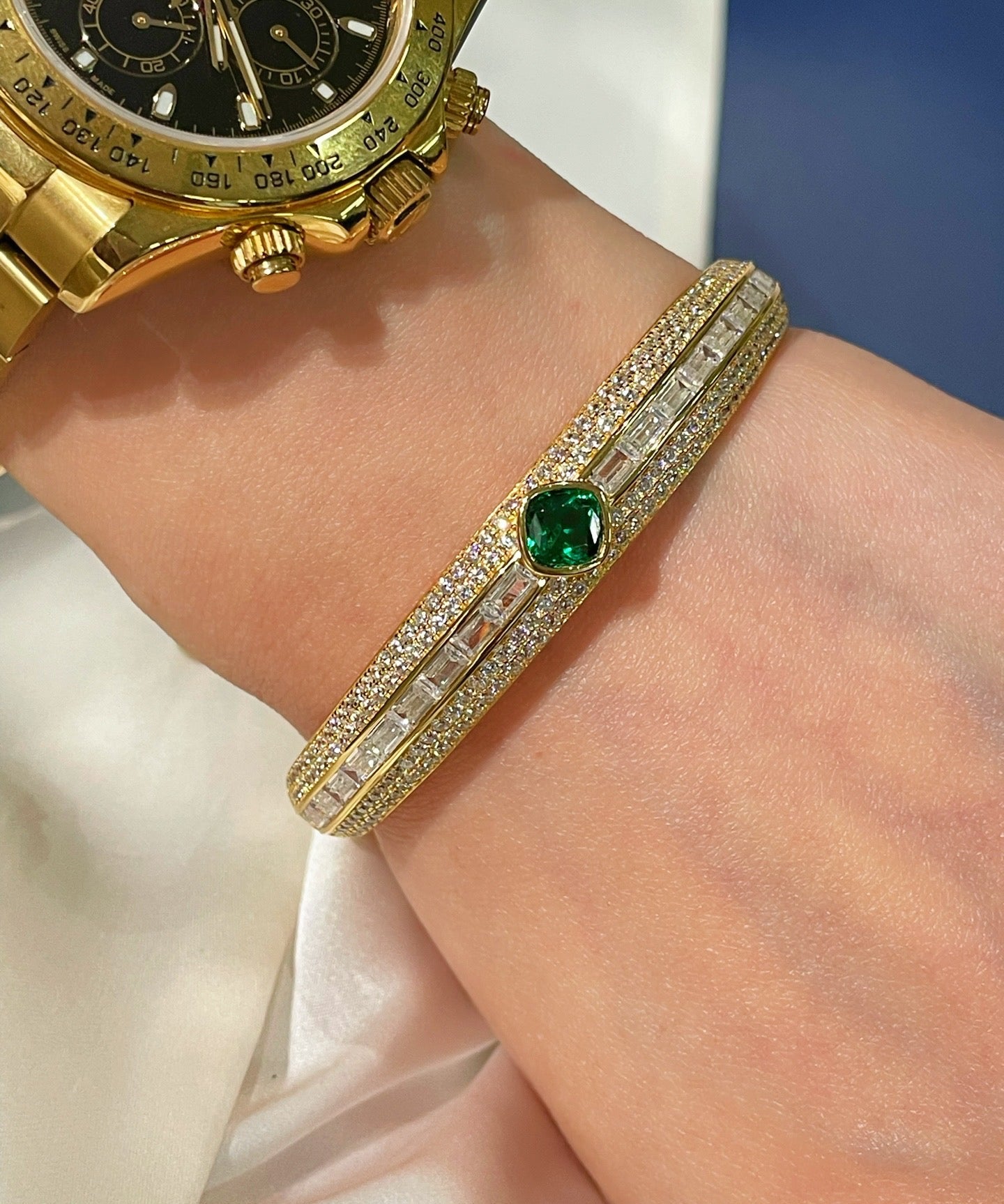 Emerald Ice Sugar Diamond - Cut Wide Bangle - floysun