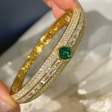 Emerald Ice Sugar Diamond - Cut Wide Bangle - floysun