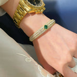 Emerald Ice Sugar Diamond - Cut Wide Bangle - floysun