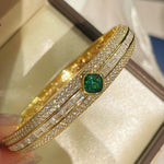 Emerald Ice Sugar Diamond - Cut Wide Bangle - floysun
