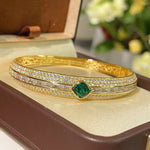 Emerald Ice Sugar Diamond - Cut Wide Bangle - floysun