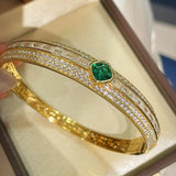 Emerald Ice Sugar Diamond - Cut Wide Bangle - floysun