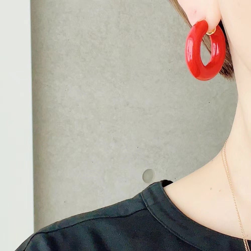 Enamel Glazed Hoops Earrings-Red - floysun