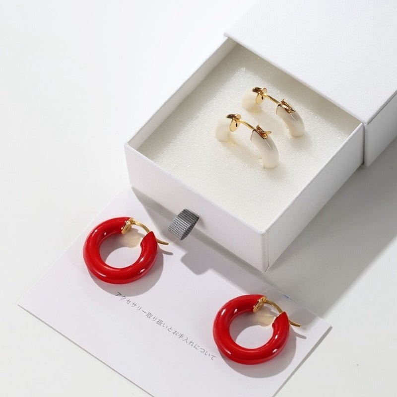 Enamel Glazed Hoops Earrings - floysun