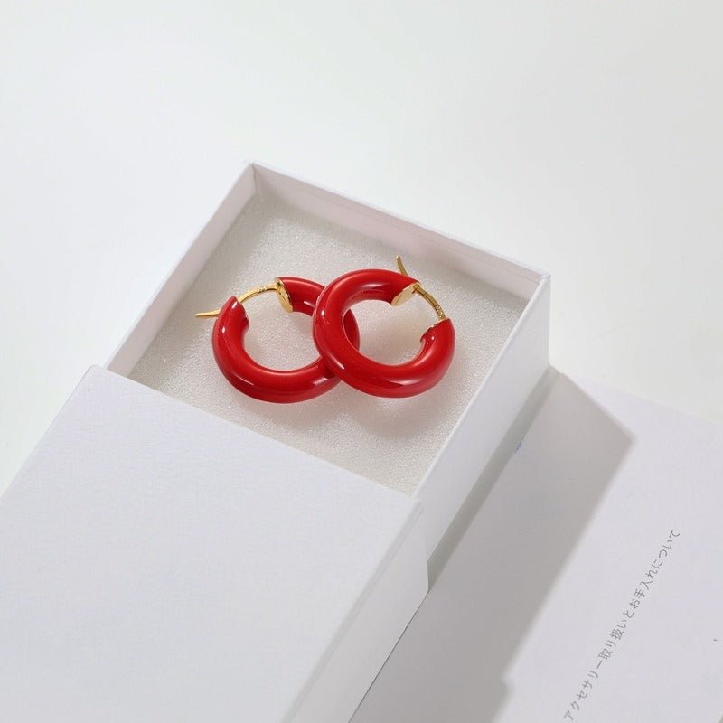 Enamel Glazed Hoops Earrings - floysun