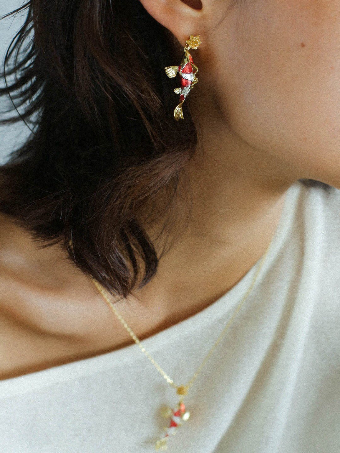 Enamel Koi Fish Pendant Earrings - floysun