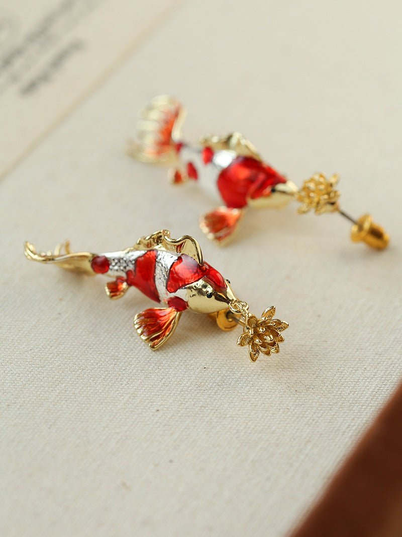 Enamel Koi Fish Pendant Earrings - floysun