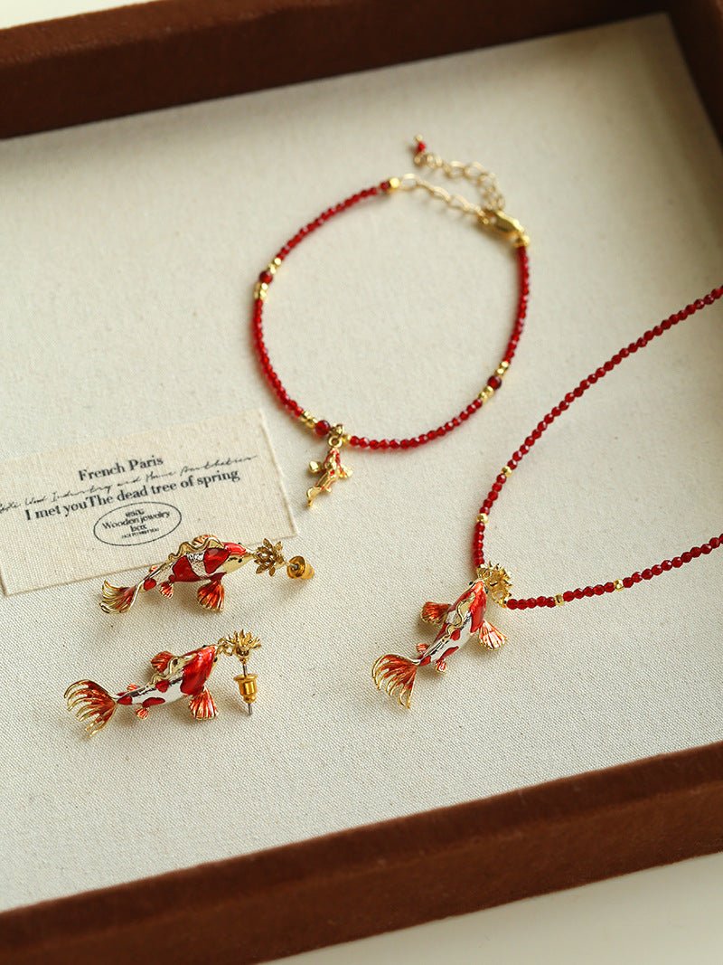 Enamel Koi Fish Pendant Earrings - floysun