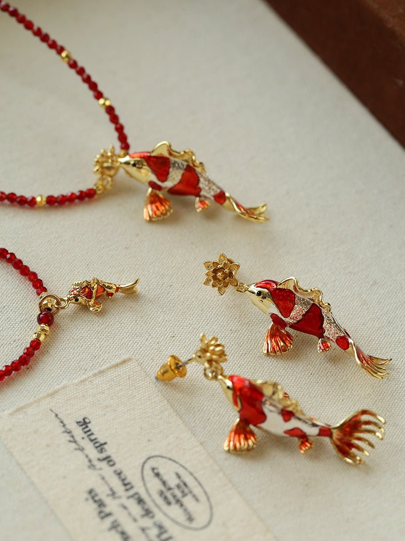 Enamel Koi Fish Pendant Earrings - floysun