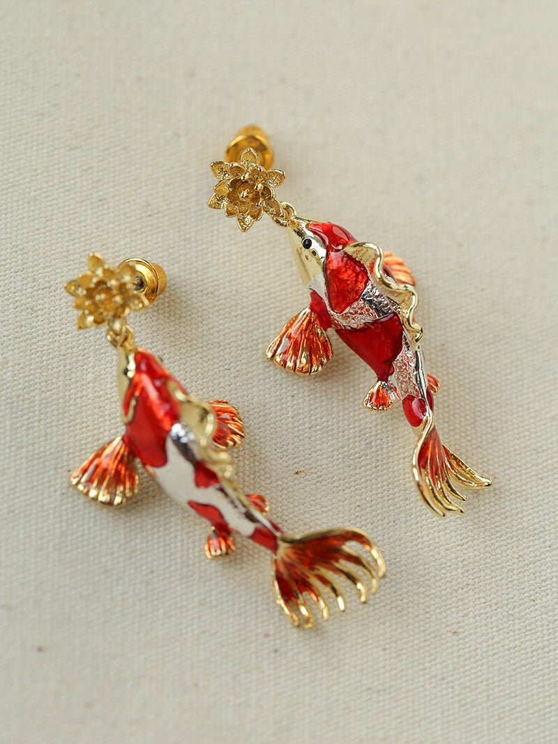 Enamel Koi Fish Pendant Earrings - floysun