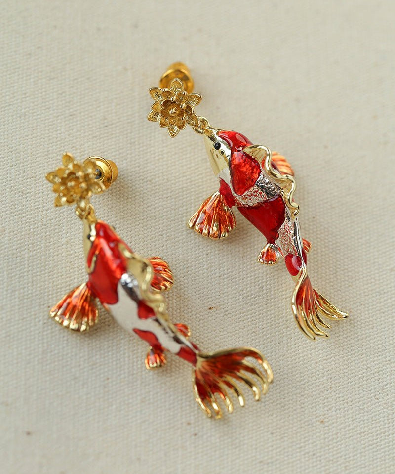 Enamel Koi Fish Pendant Earrings - floysun