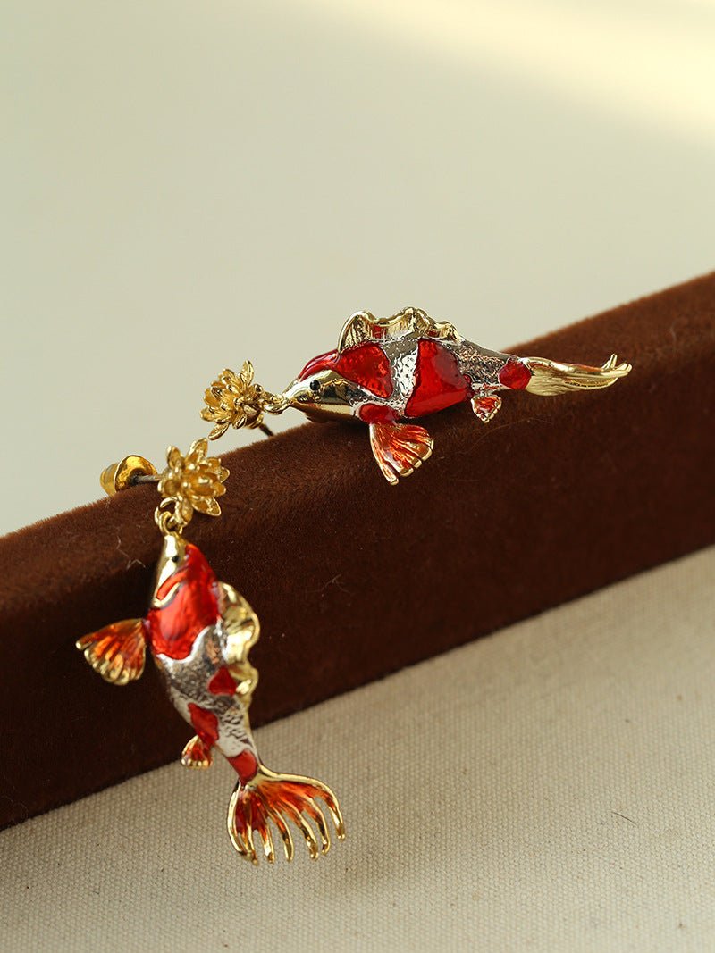 Enamel Koi Fish Pendant Earrings - floysun