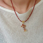 Enamel Koi Pendant Necklace with Red Spinel Bead - floysun