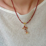 Enamel Koi Pendant Necklace with Red Spinel Bead - floysun