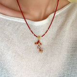 Enamel Koi Pendant Necklace with Red Spinel Bead - floysun