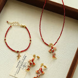 Enamel Koi Pendant Necklace with Red Spinel Bead - floysun