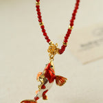 Enamel Koi Pendant Necklace with Red Spinel Bead - floysun