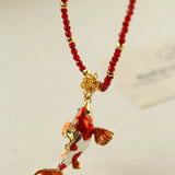 Enamel Koi Pendant Necklace with Red Spinel Bead - floysun