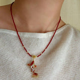 Enamel Koi Pendant Necklace with Red Spinel Bead - floysun