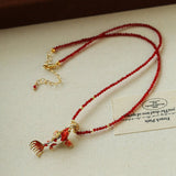 Enamel Koi Pendant Necklace with Red Spinel Bead - floysun