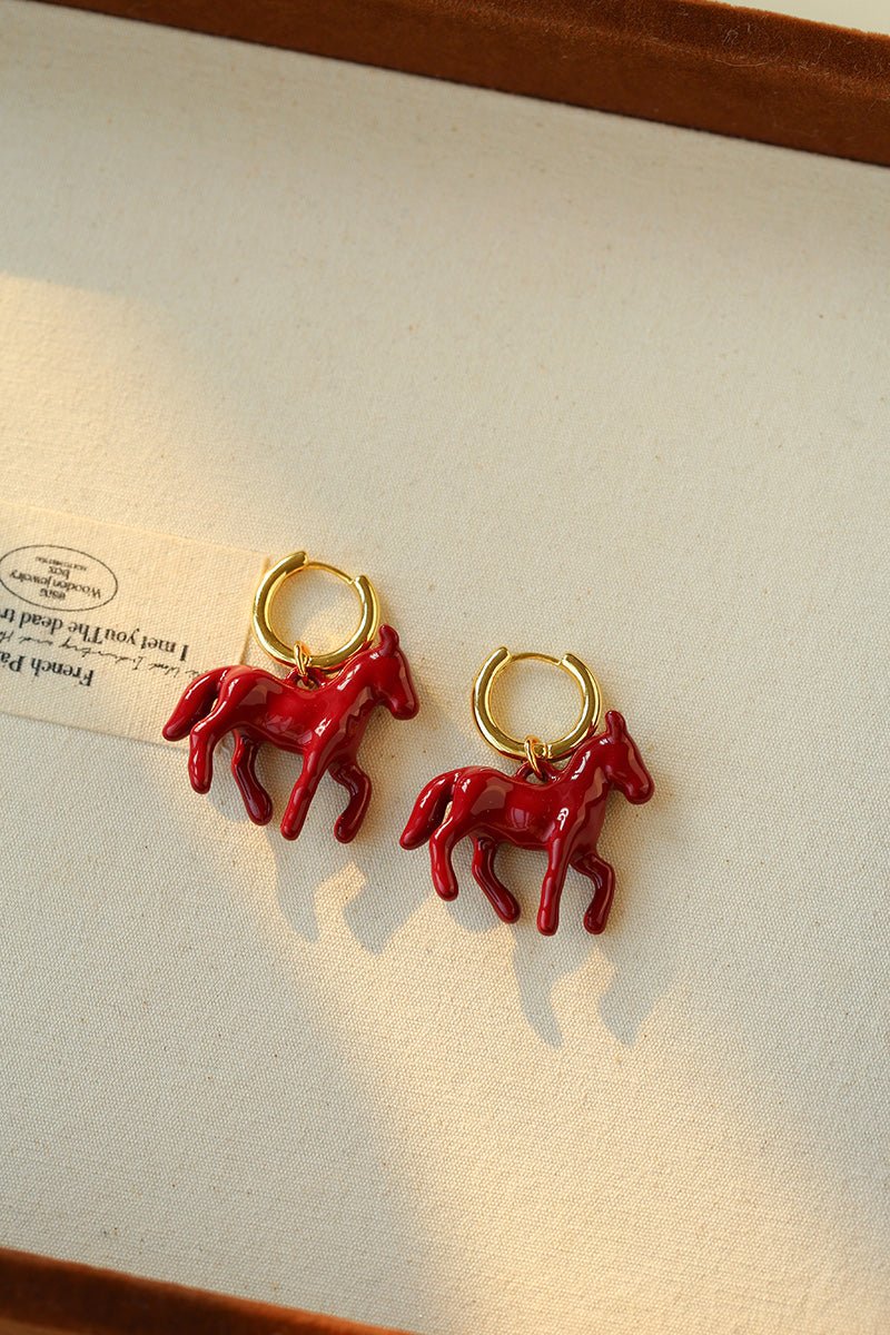 Enamel Red Horse Hoop Earrings – Symbol of Success - floysun