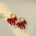 Enamel Red Horse Hoop Earrings – Symbol of Success - floysun