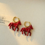 Enamel Red Horse Hoop Earrings – Symbol of Success - floysun