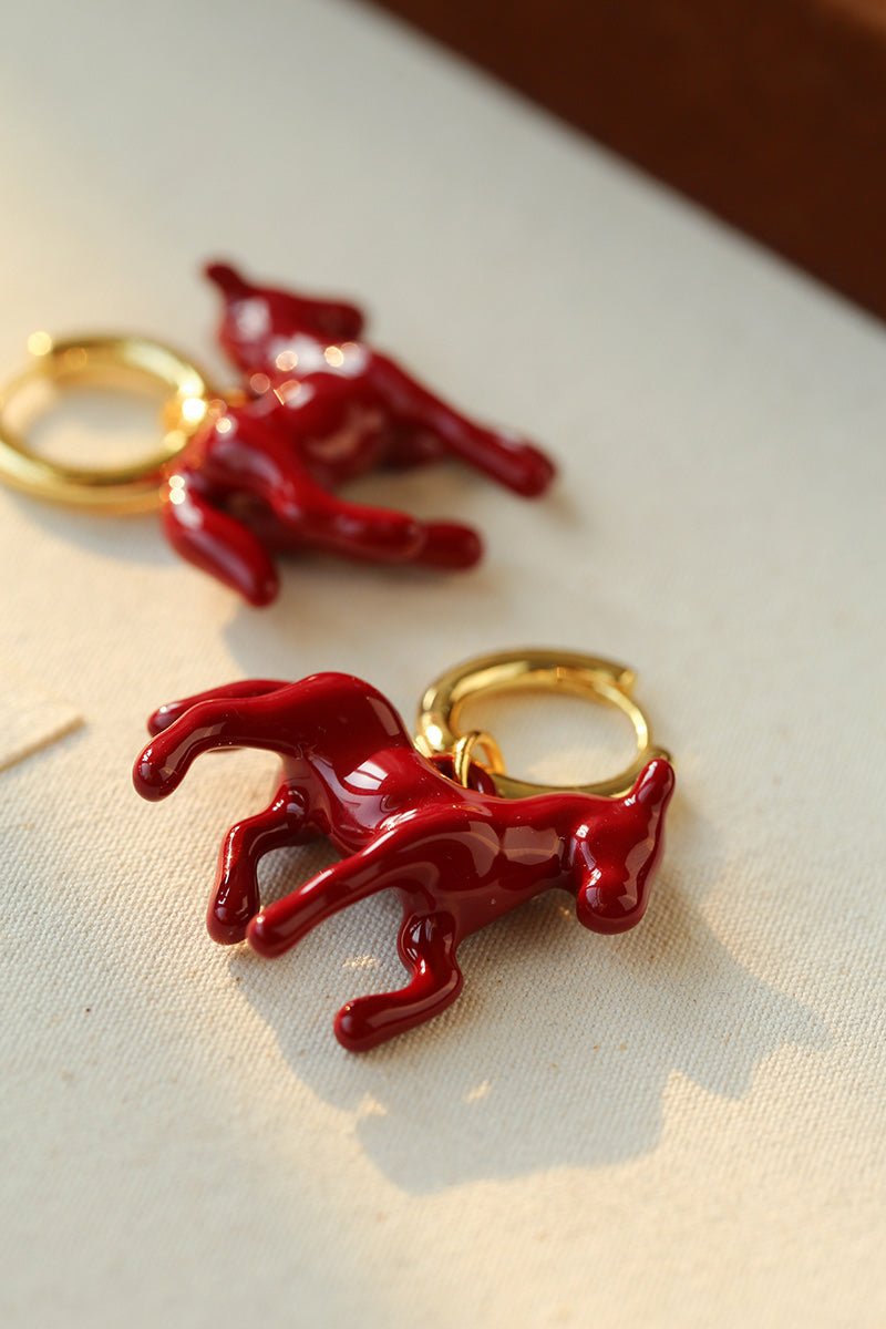 Enamel Red Horse Hoop Earrings – Symbol of Success - floysun