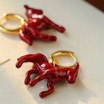 Enamel Red Horse Hoop Earrings – Symbol of Success - floysun