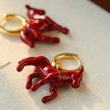 Enamel Red Horse Hoop Earrings – Symbol of Success - floysun