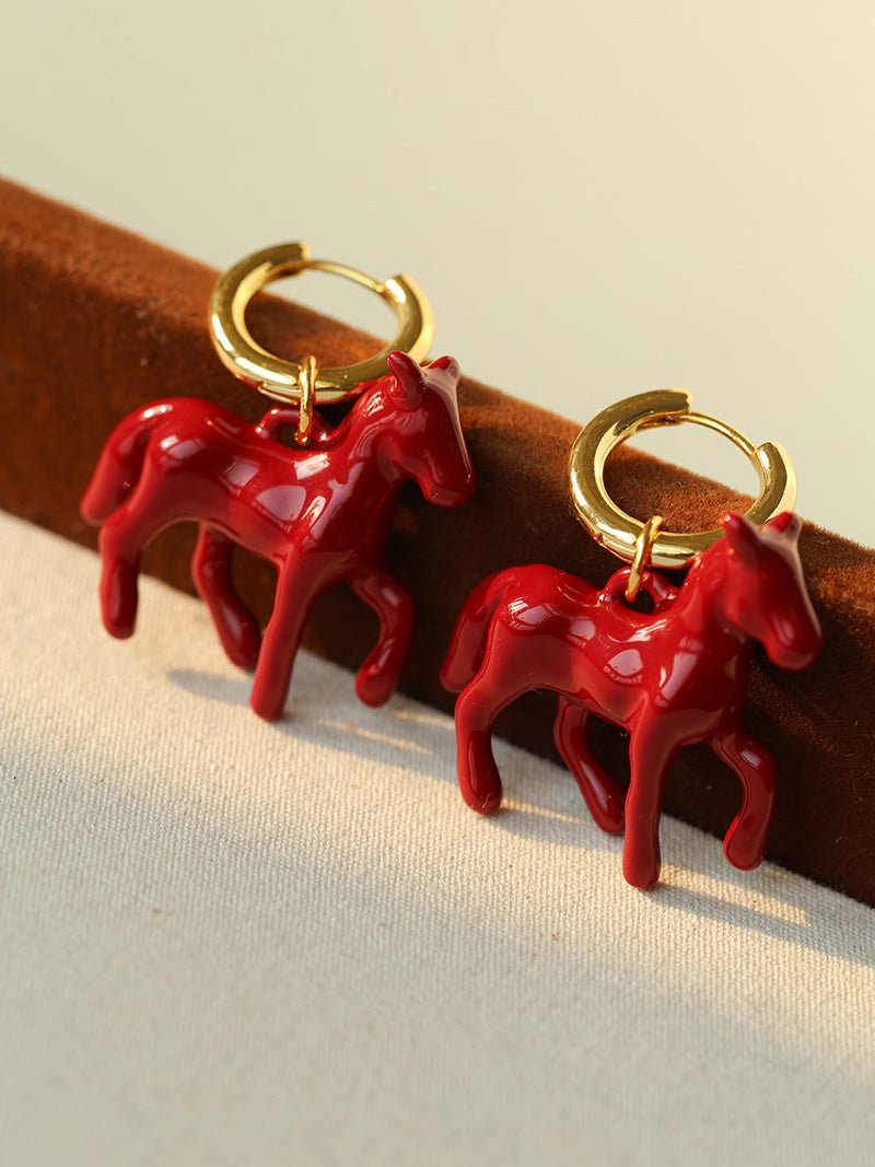 Enamel Red Horse Hoop Earrings – Symbol of Success - floysun