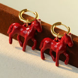 Enamel Red Horse Hoop Earrings – Symbol of Success - floysun