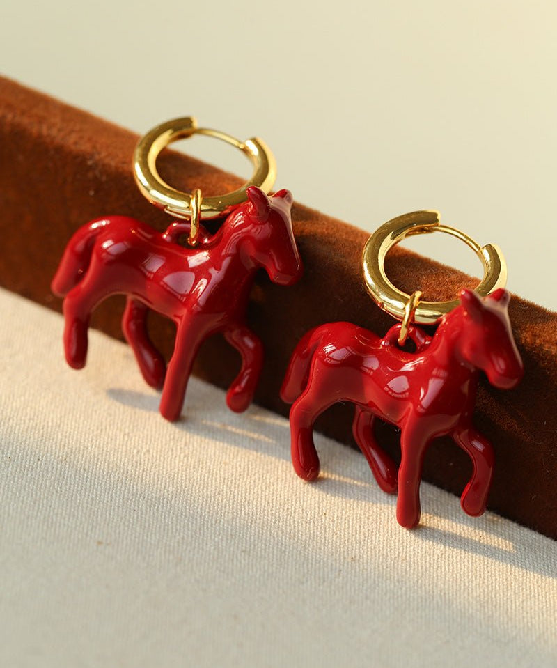 Enamel Red Horse Hoop Earrings – Symbol of Success - floysun