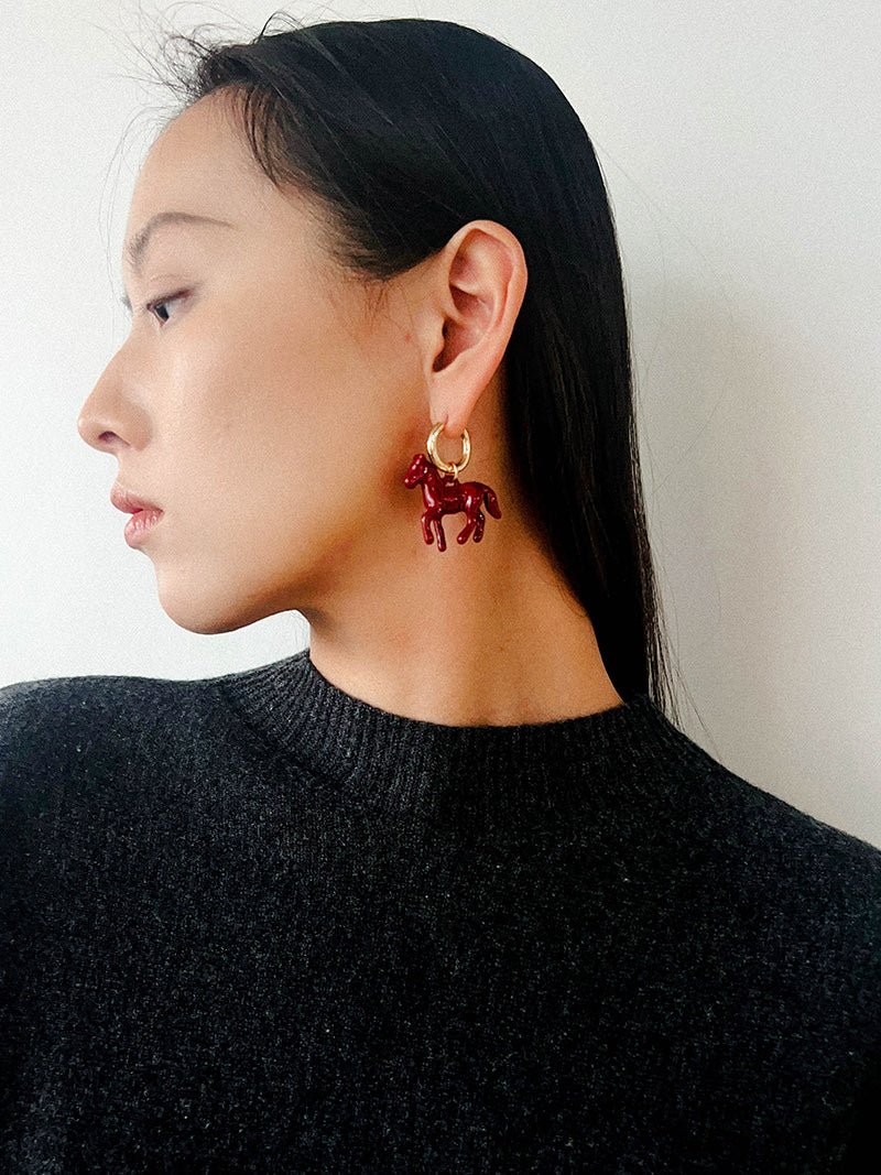 Enamel Red Horse Hoop Earrings – Symbol of Success - floysun