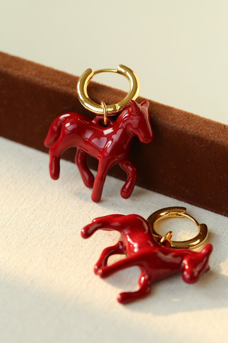 Enamel Red Horse Hoop Earrings – Symbol of Success - floysun