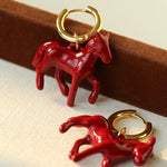 Enamel Red Horse Hoop Earrings – Symbol of Success - floysun