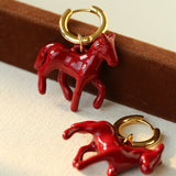 Enamel Red Horse Hoop Earrings – Symbol of Success - floysun