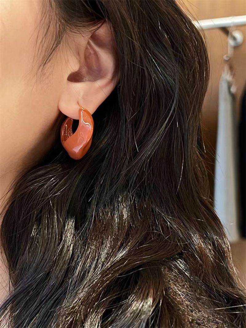 Enamel Twisted Geometric Hoop Earrings - floysun