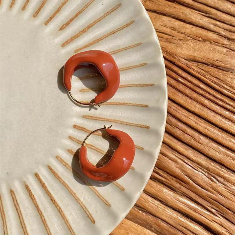 Enamel Twisted Geometric Hoop Earrings - floysun