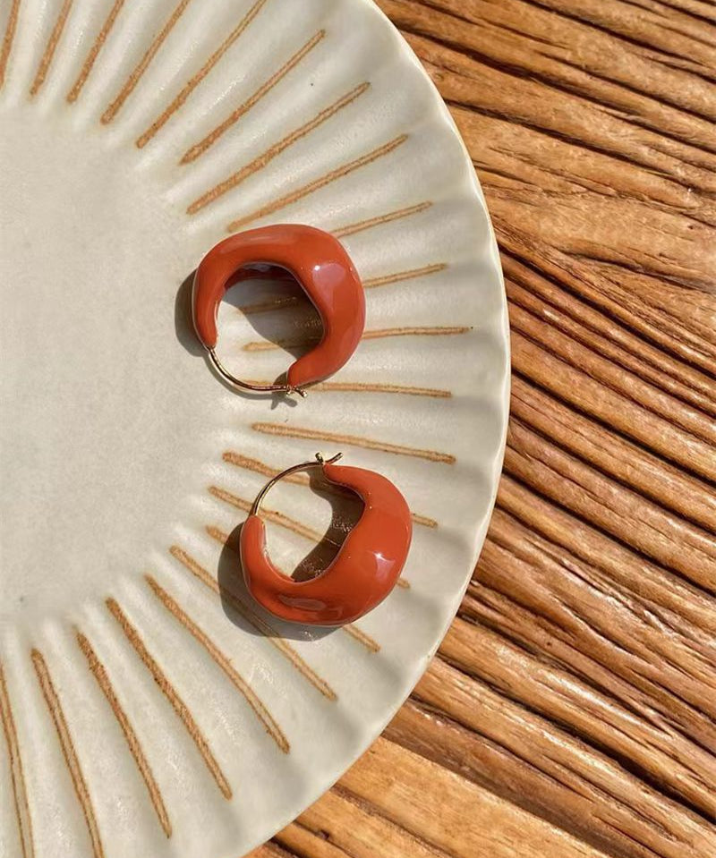 Enamel Twisted Geometric Hoop Earrings - floysun