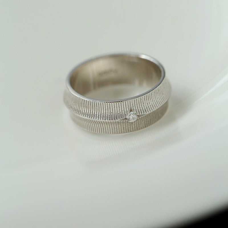 Engraved Brushed Silver Zircon Ring - floysun