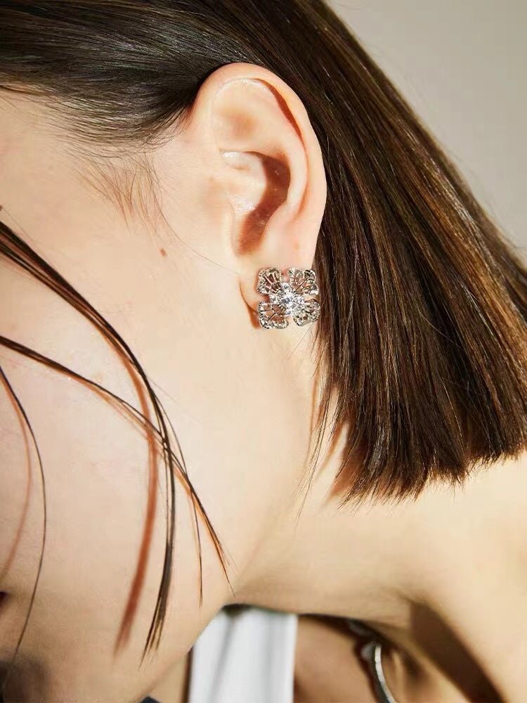 Engraved Lace Cross Floral Earrings - floysun