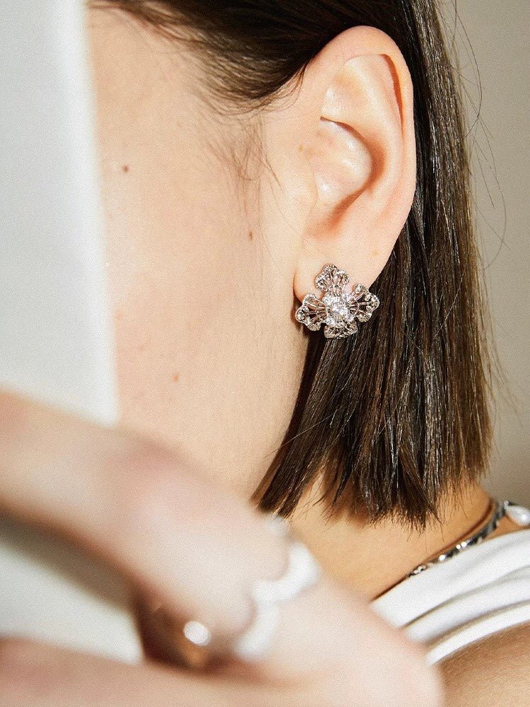 Engraved Lace Cross Floral Earrings - floysun