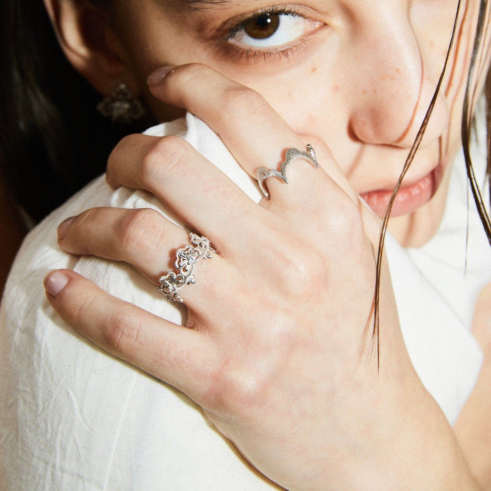 Engraved Lace Edge Ring – Brushed 925 Sterling Silver - floysun
