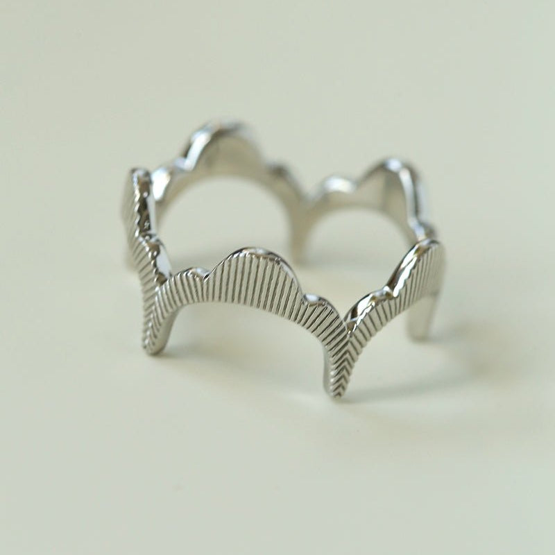 Engraved Lace Edge Ring with Crown Detail – Brushed 925 Sterling Silver - floysun