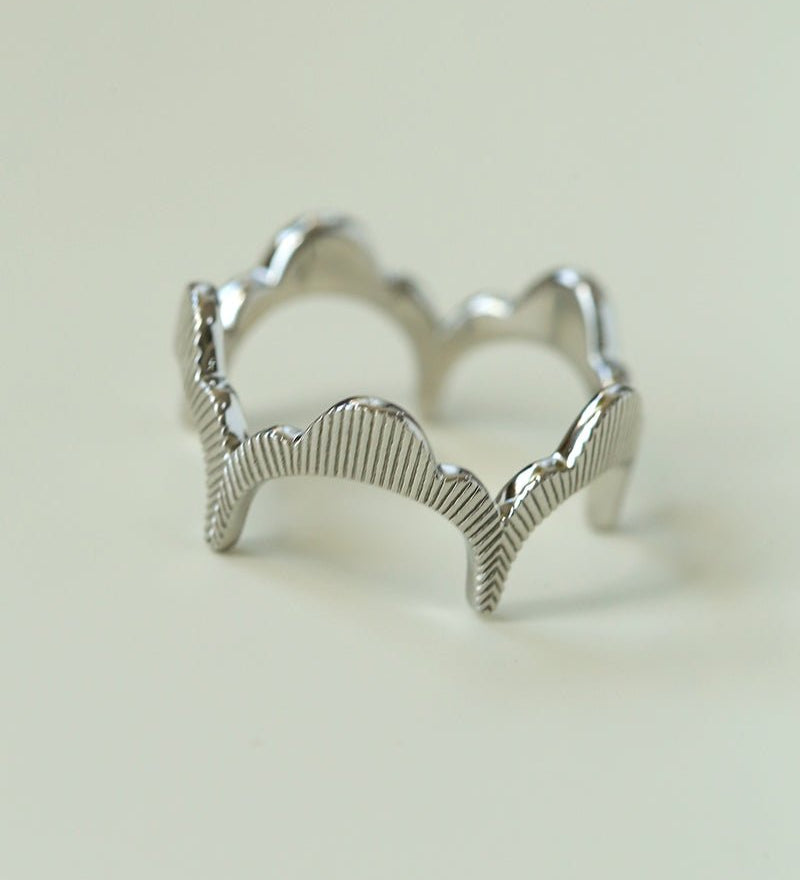 Engraved Lace Edge Ring with Crown Detail – Brushed 925 Sterling Silver - floysun