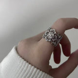 Engraved Lace Pattern Wide Ring – Brushed 925 Sterling Silver - floysun