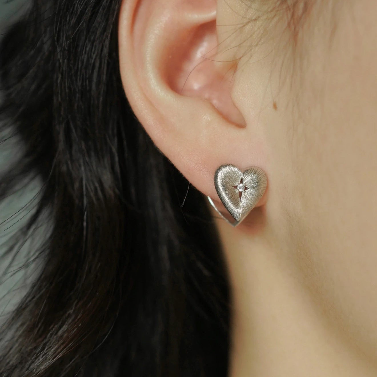 Engraved Love Heart Studs – Dual - Sided Shine - floysun