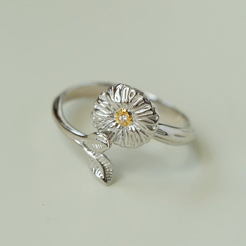 Engraved Sunflower Adjustable Ring - floysun