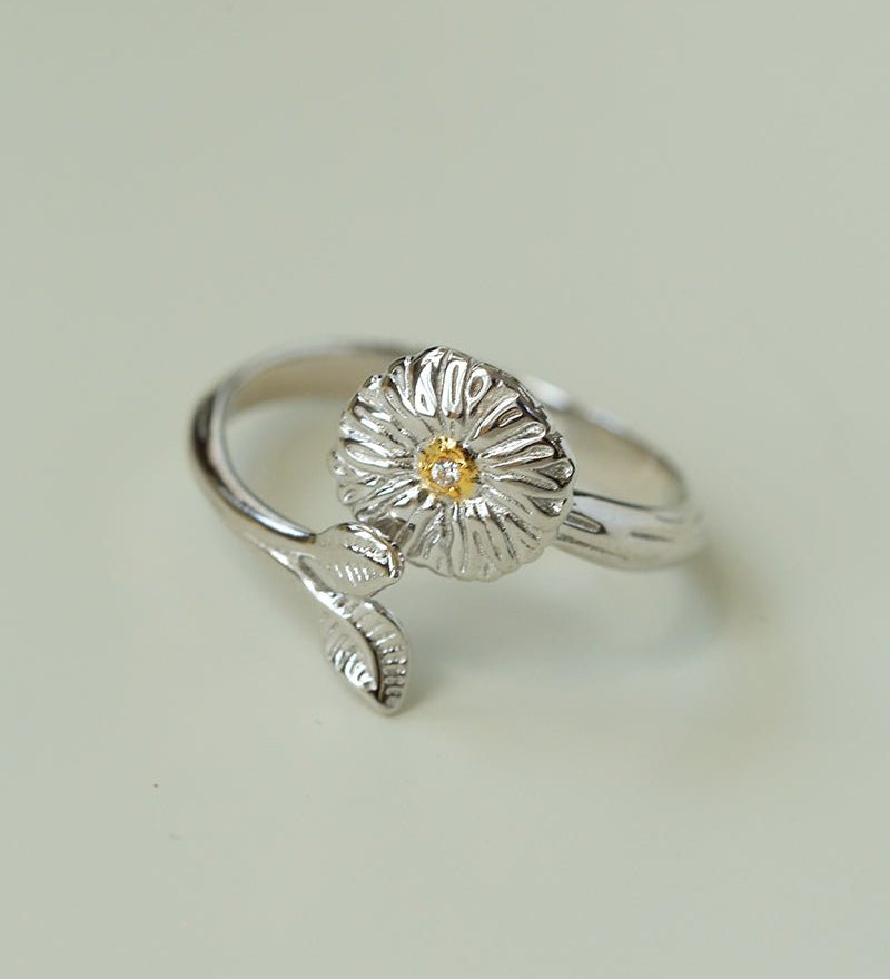 Engraved Sunflower Adjustable Ring - floysun